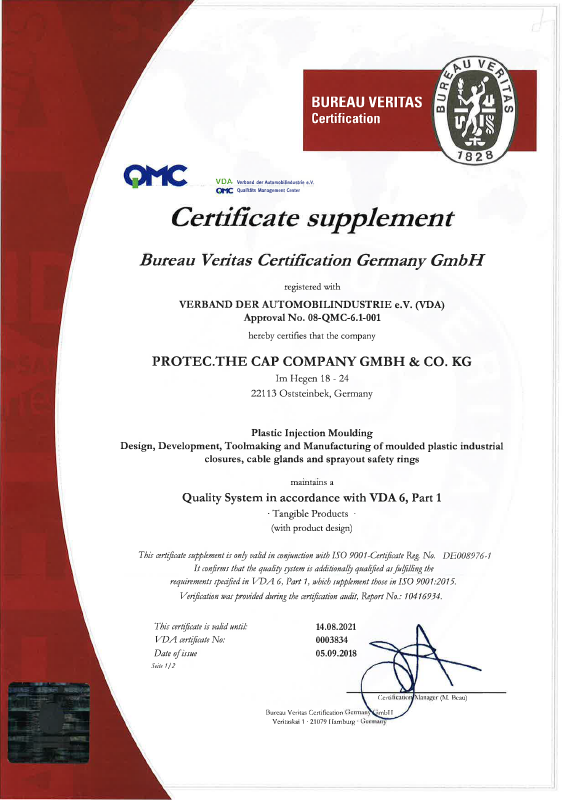 Certification according to ISO 9001 and VDA 6.1